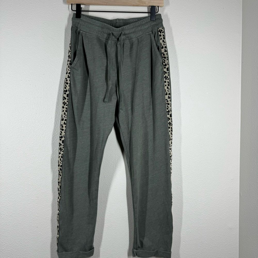 Sundry Equinox Sweatpants Joggers Olive Green Leopard Trim Size 1/Small